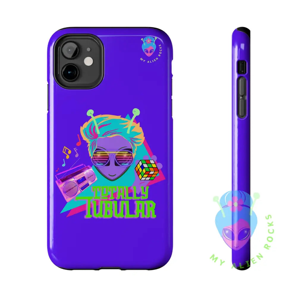 1980s Retro Alien - Totally Tubular - Electric Violet - Tough Phone Case iPhone 11 Phone Case
