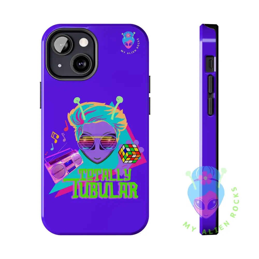 1980s Retro Alien - Totally Tubular - Electric Violet - Tough Phone Case iPhone 13 Mini Phone Case