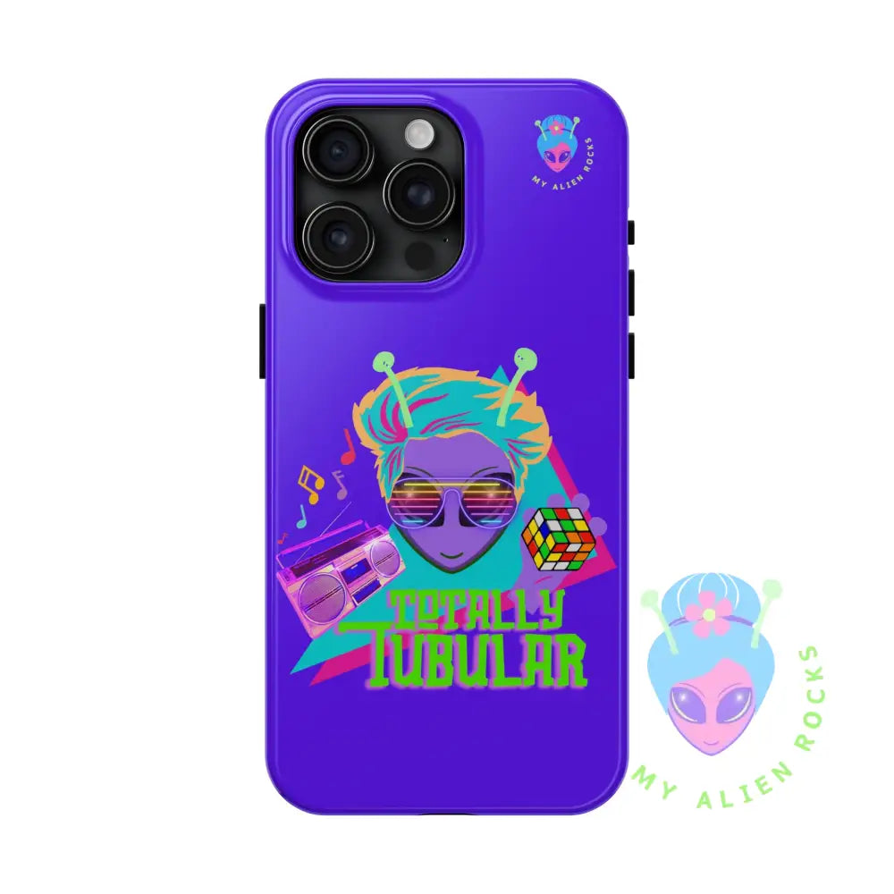 1980s Retro Alien - Totally Tubular - Electric Violet - Tough Phone Case iPhone 15 Pro Max Phone Case