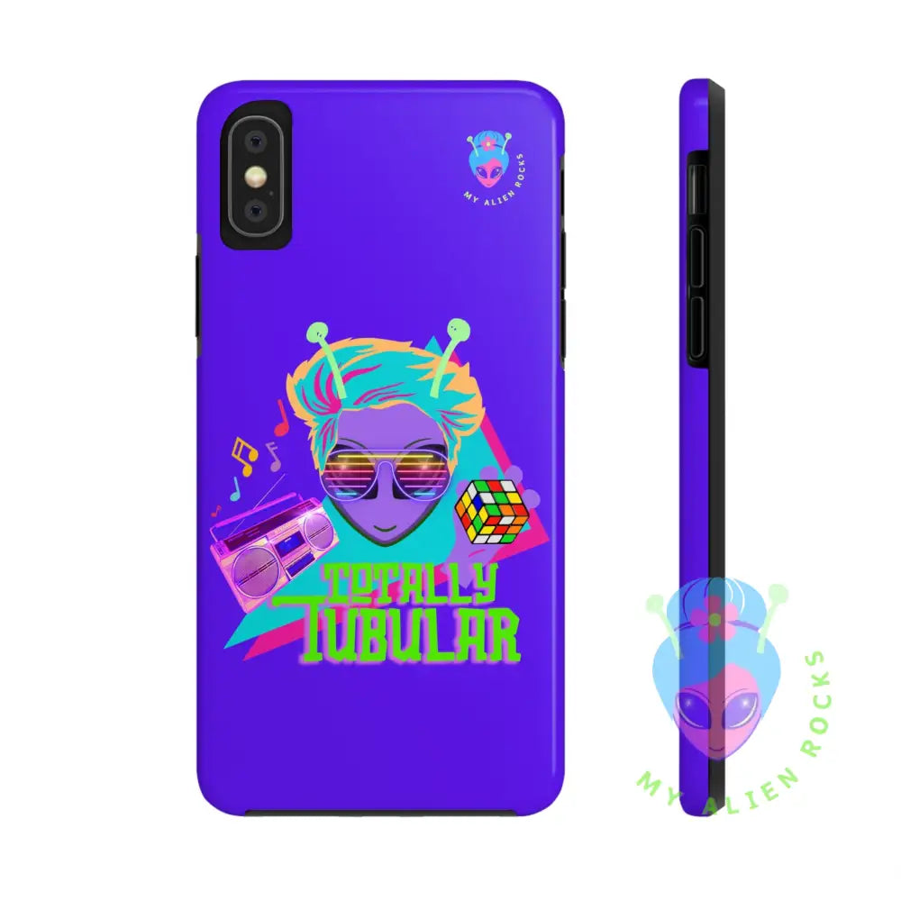1980s Retro Alien - Totally Tubular - Electric Violet - Tough Phone Case iPhone X Phone Case
