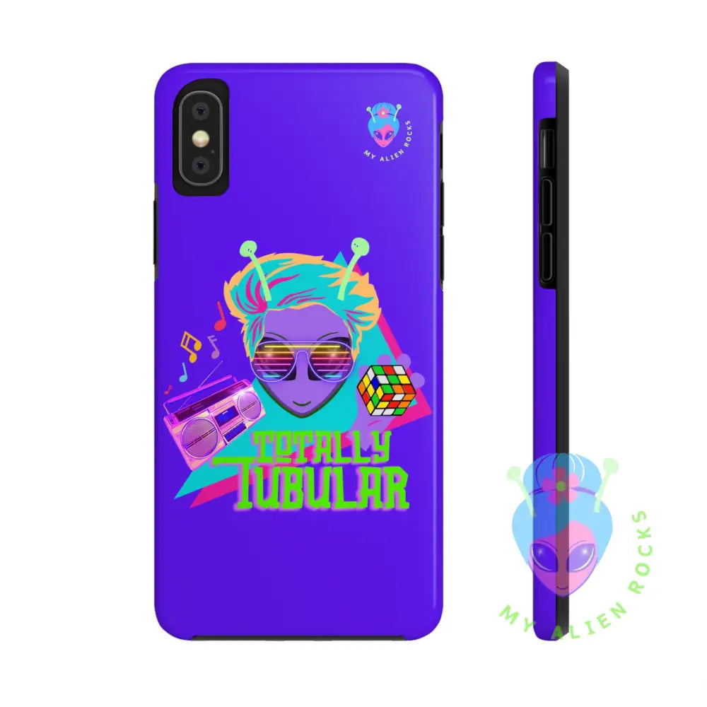 1980s Retro Alien - Totally Tubular - Electric Violet - Tough Phone Case iPhone XS Phone Case