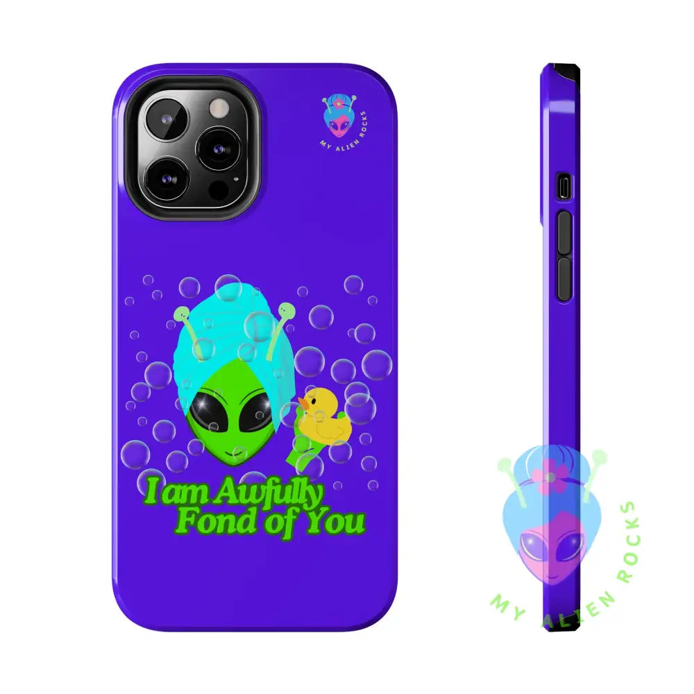 Bubble Bath Alien with Rubber Ducky - I Am Awfully Fond of You - Electric Violet - Tough Phone Case iPhone 12 Pro Max