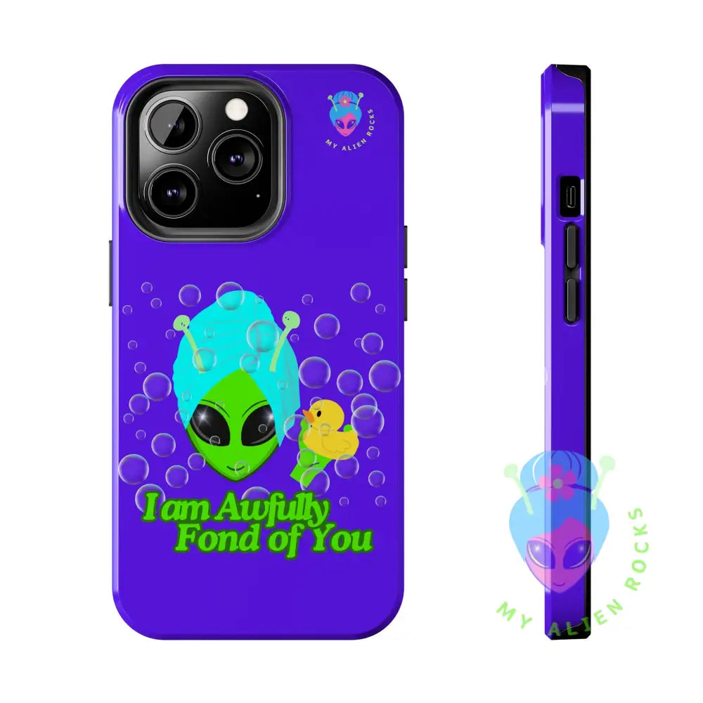 Bubble Bath Alien with Rubber Ducky - I Am Awfully Fond of You - Electric Violet - Tough Phone Case iPhone 13 Pro Phone