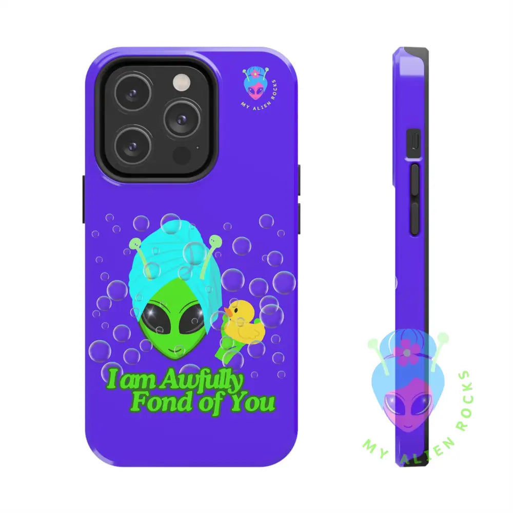 Bubble Bath Alien with Rubber Ducky - I Am Awfully Fond of You - Electric Violet - Tough Phone Case iPhone 14 Pro Phone