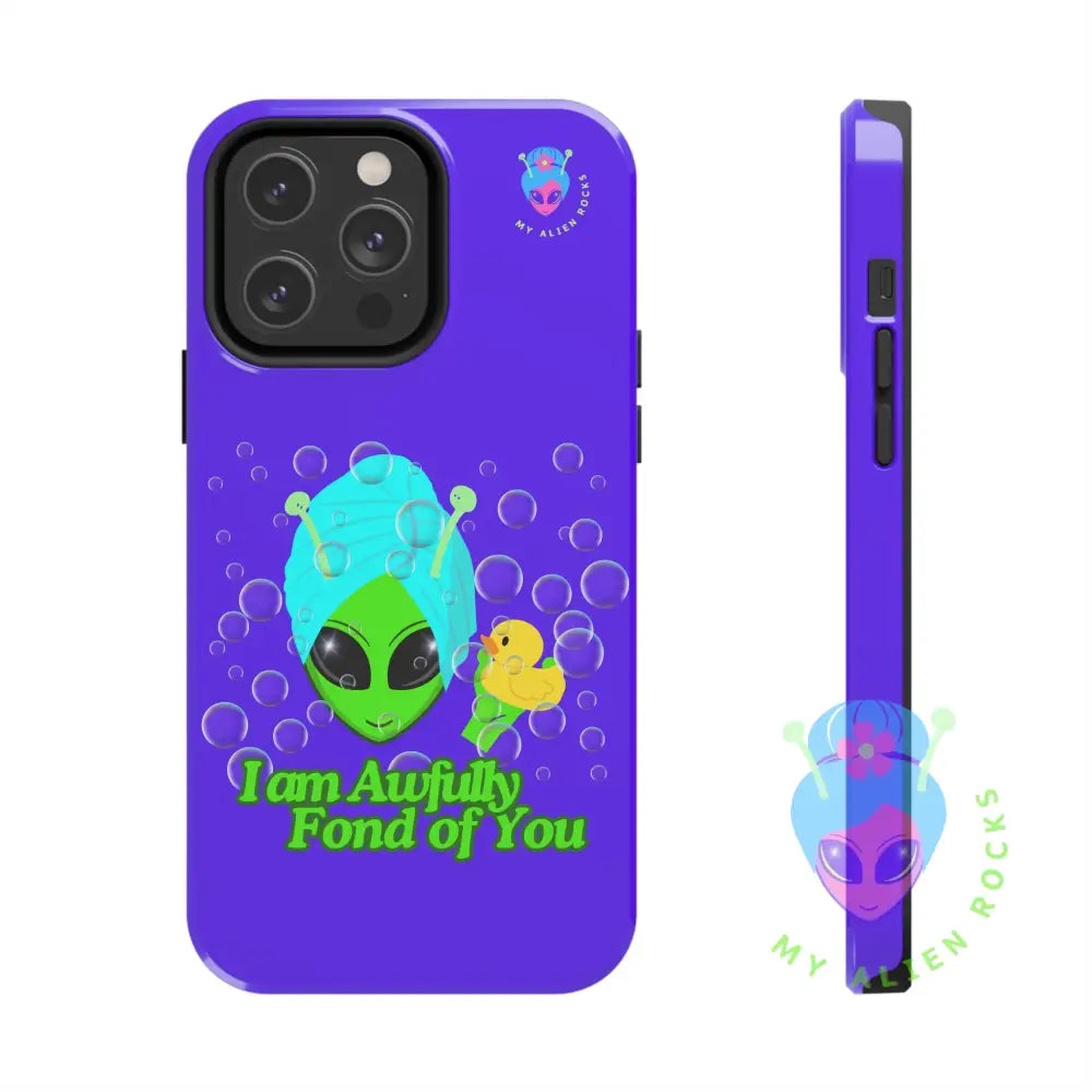 Bubble Bath Alien with Rubber Ducky - I Am Awfully Fond of You - Electric Violet - Tough Phone Case iPhone 14 Pro Max