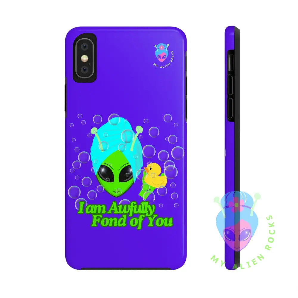 Bubble Bath Alien with Rubber Ducky - I Am Awfully Fond of You - Electric Violet - Tough Phone Case iPhone X Phone Case