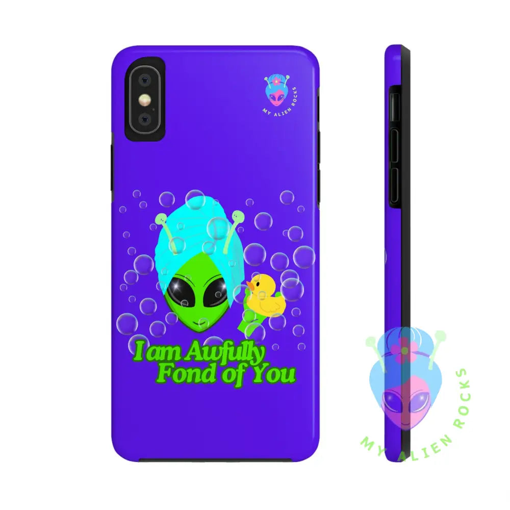 Bubble Bath Alien with Rubber Ducky - I Am Awfully Fond of You - Electric Violet - Tough Phone Case iPhone XS Phone Case