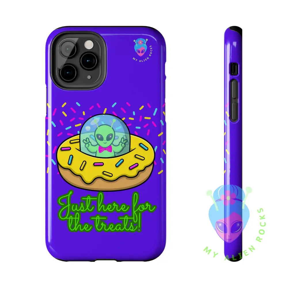 Just Here for the Treats Alien - Donut UFO with Sprinkles - Electric Violet - Tough Phone Case iPhone 11 Pro Phone Case