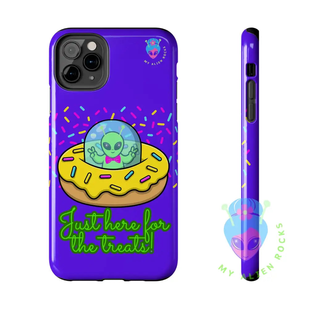 Just Here for the Treats Alien - Donut UFO with Sprinkles - Electric Violet - Tough Phone Case iPhone 11 Pro Max Phone