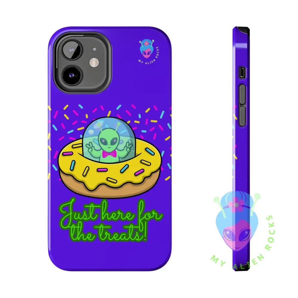 Just Here for the Treats Alien - Donut UFO with Sprinkles - Electric Violet - Tough Phone Case iPhone 12 Phone Case