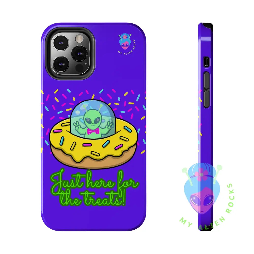 Just Here for the Treats Alien - Donut UFO with Sprinkles - Electric Violet - Tough Phone Case iPhone 12 Pro Phone Case