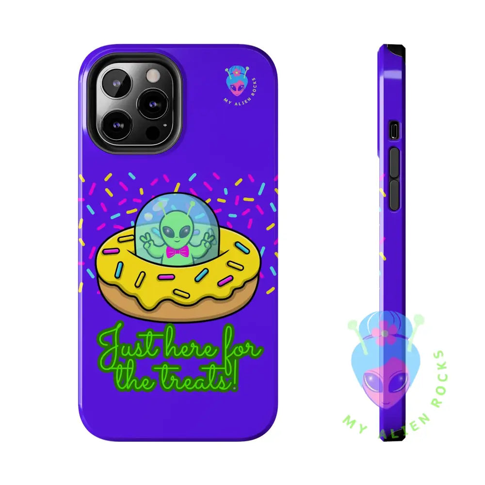 Just Here for the Treats Alien - Donut UFO with Sprinkles - Electric Violet - Tough Phone Case iPhone 12 Pro Max Phone