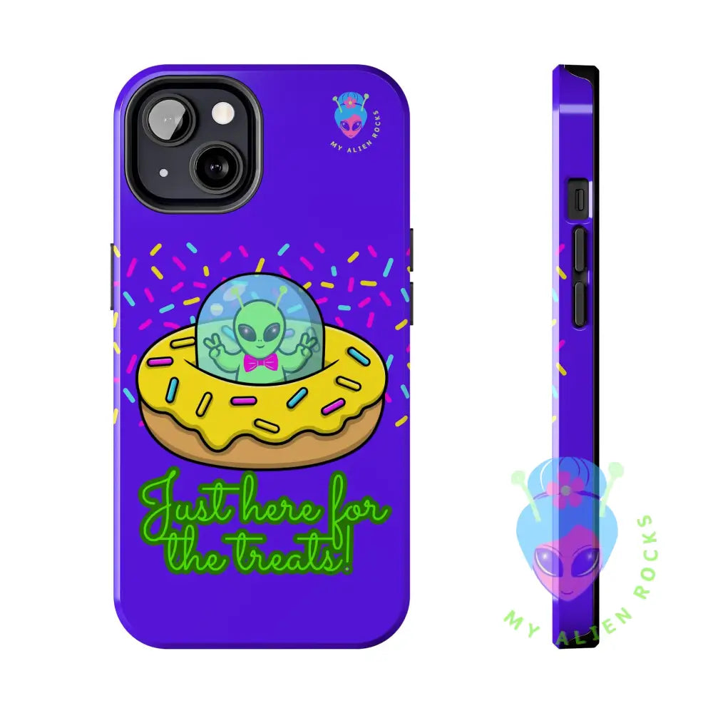 Just Here for the Treats Alien - Donut UFO with Sprinkles - Electric Violet - Tough Phone Case iPhone 13 Phone Case