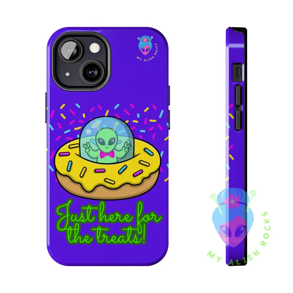 Just Here for the Treats Alien - Donut UFO with Sprinkles - Electric Violet - Tough Phone Case iPhone 13 Mini Phone Case