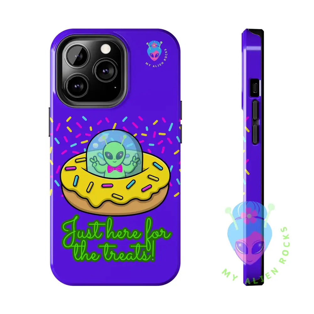 Just Here for the Treats Alien - Donut UFO with Sprinkles - Electric Violet - Tough Phone Case iPhone 13 Pro Phone Case