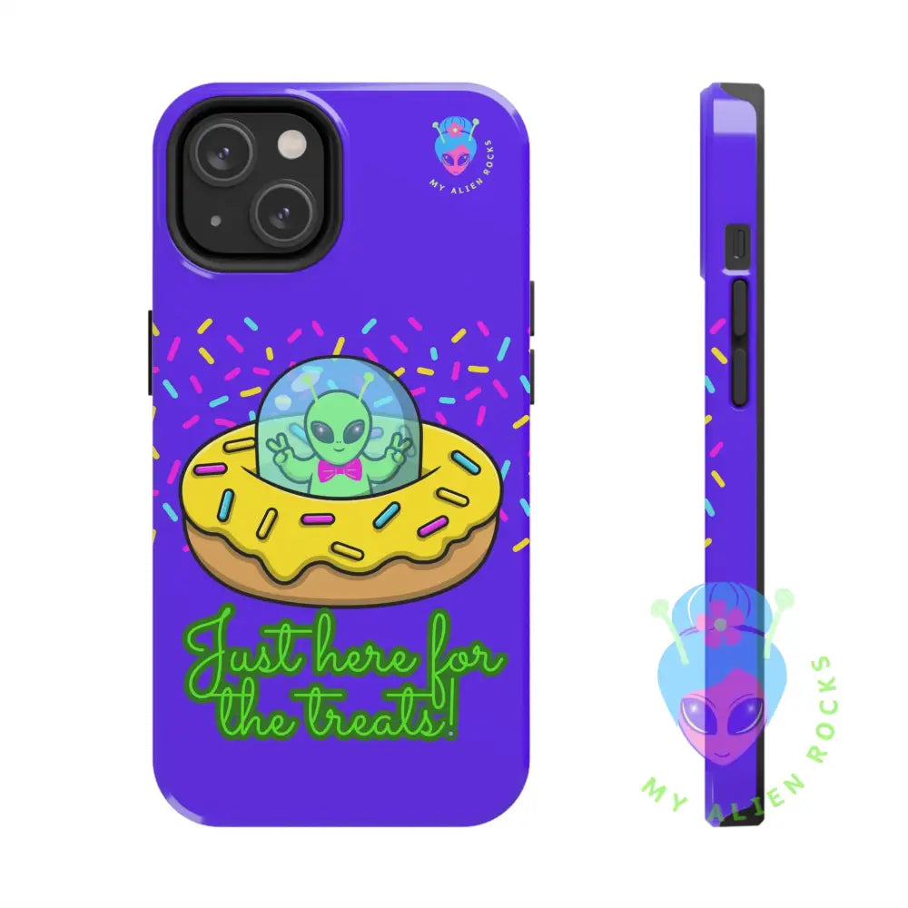 Just Here for the Treats Alien - Donut UFO with Sprinkles - Electric Violet - Tough Phone Case iPhone 14 Phone Case