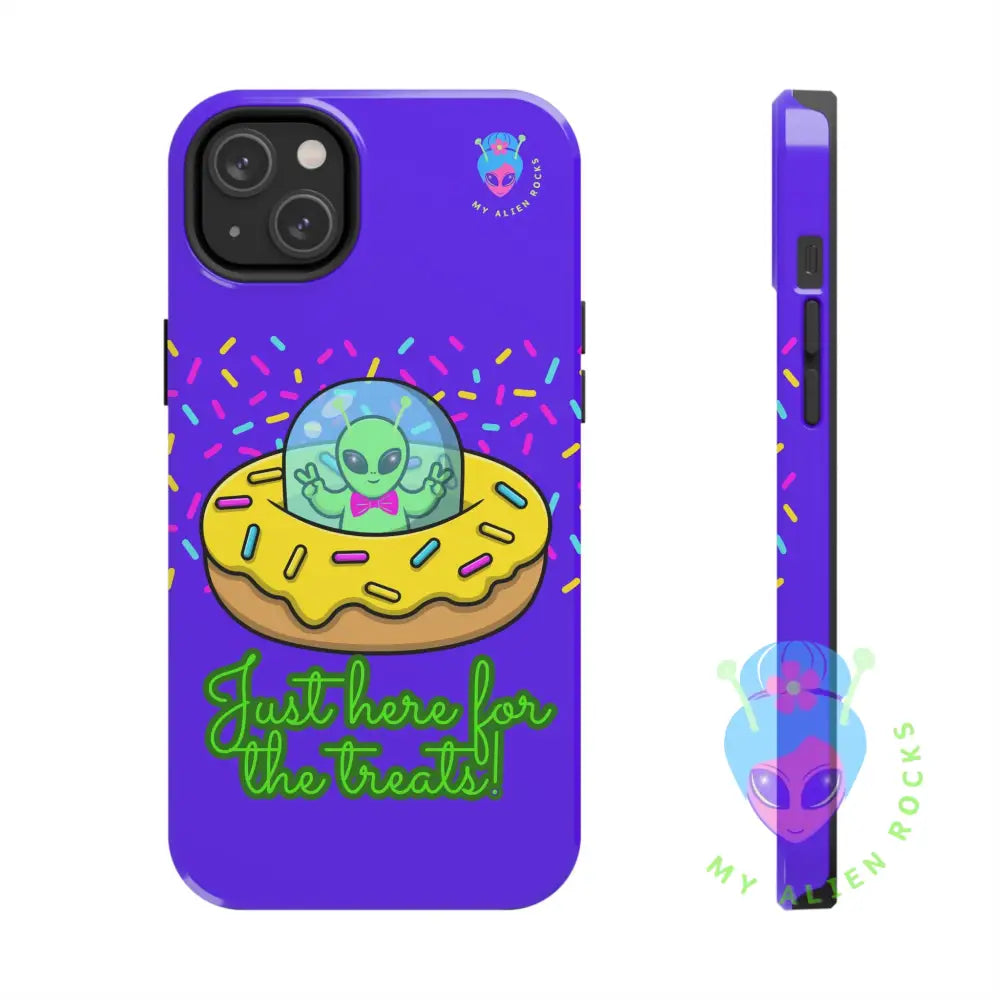Just Here for the Treats Alien - Donut UFO with Sprinkles - Electric Violet - Tough Phone Case iPhone 14 Plus Phone Case