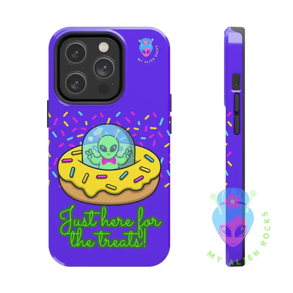 Just Here for the Treats Alien - Donut UFO with Sprinkles - Electric Violet - Tough Phone Case iPhone 14 Pro Phone Case