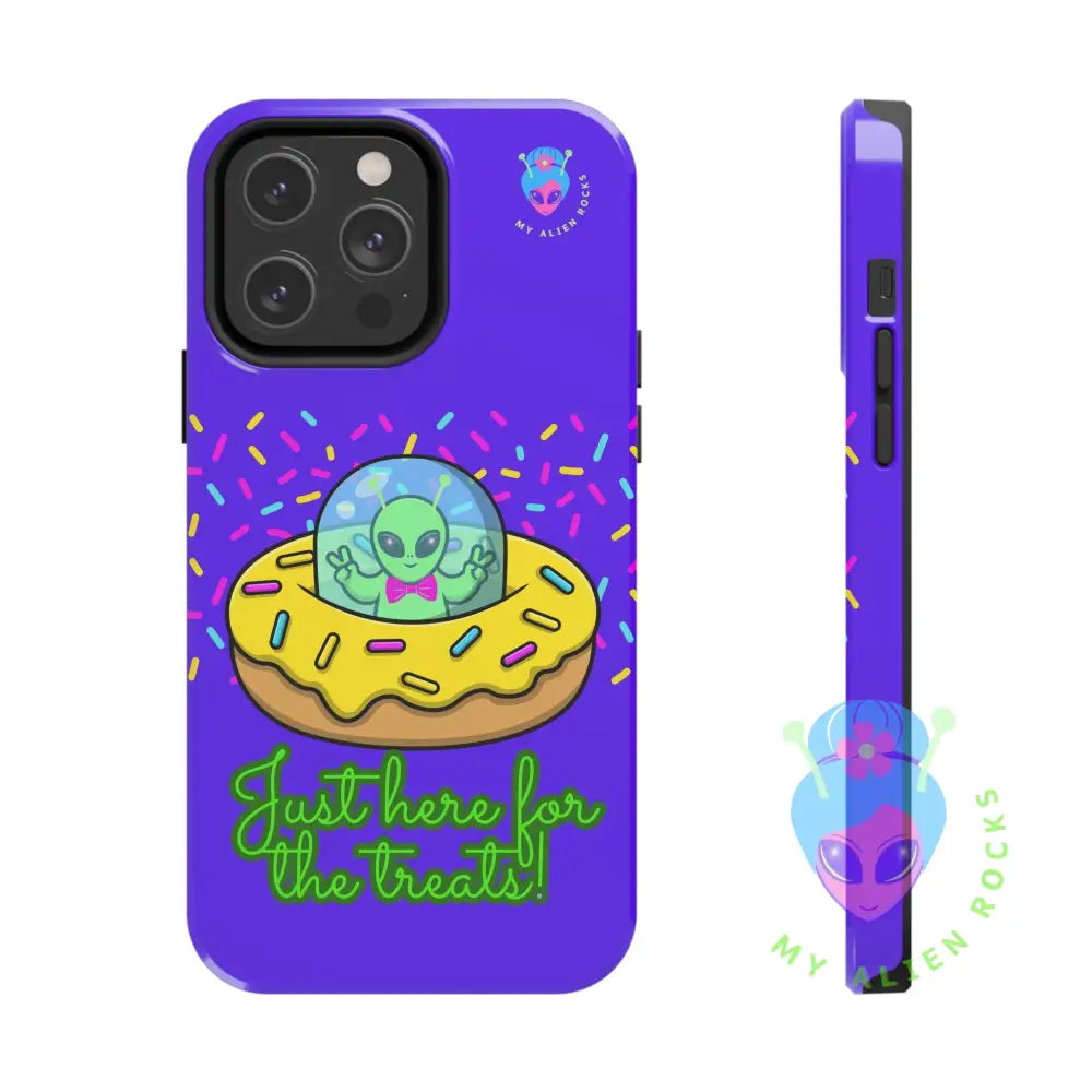 Just Here for the Treats Alien - Donut UFO with Sprinkles - Electric Violet - Tough Phone Case iPhone 14 Pro Max Phone