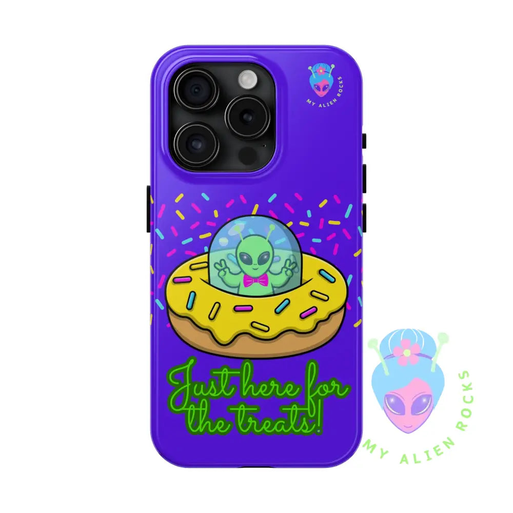 Just Here for the Treats Alien - Donut UFO with Sprinkles - Electric Violet - Tough Phone Case iPhone 15 Pro Phone Case