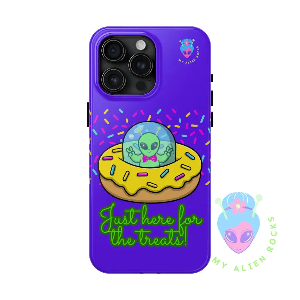 Just Here for the Treats Alien - Donut UFO with Sprinkles - Electric Violet - Tough Phone Case iPhone 15 Pro Max Phone