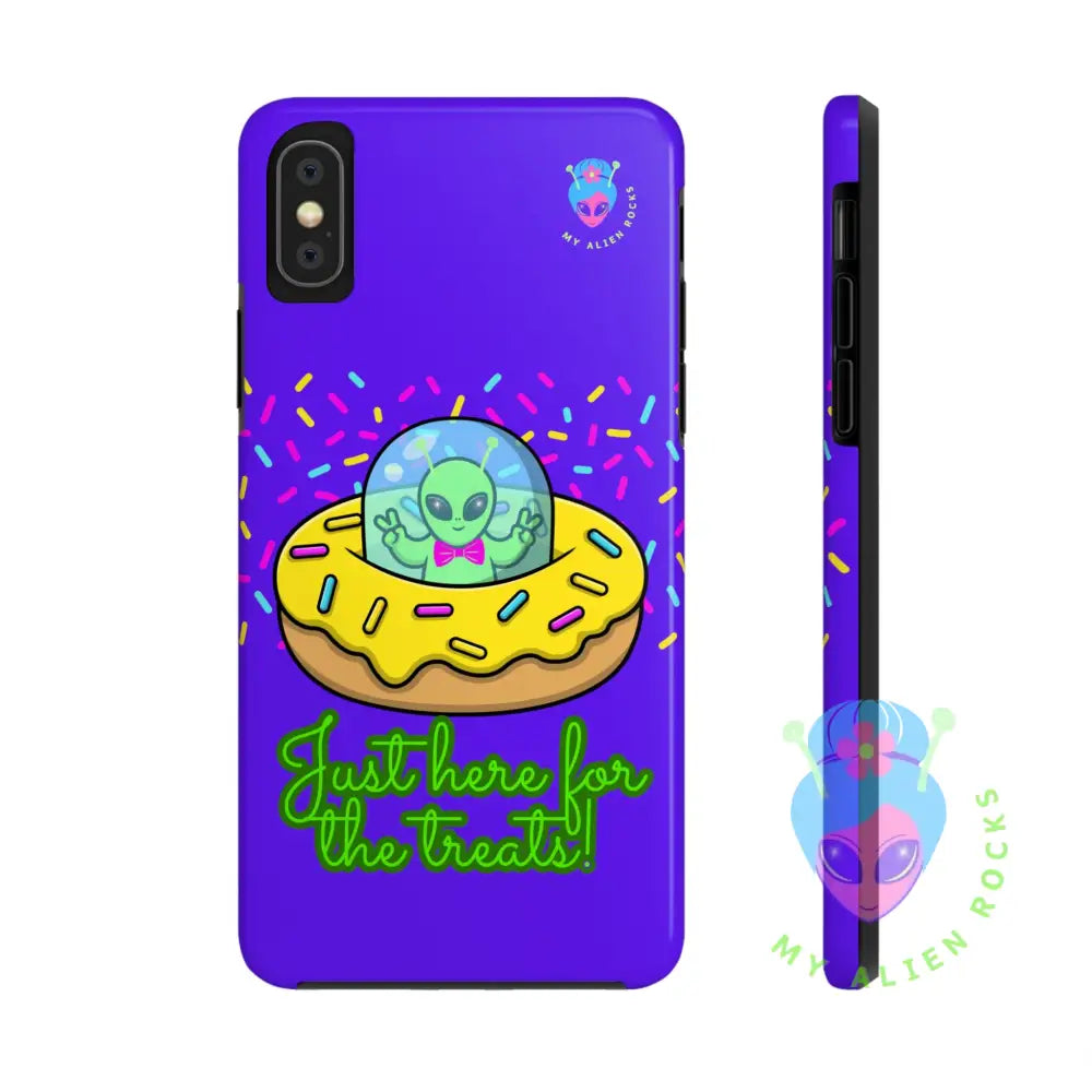 Just Here for the Treats Alien - Donut UFO with Sprinkles - Electric Violet - Tough Phone Case iPhone X Phone Case