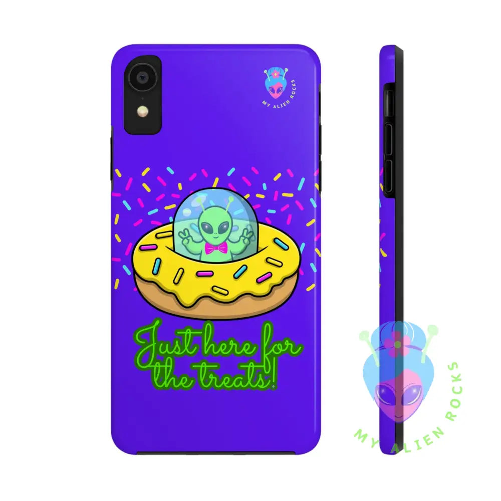 Just Here for the Treats Alien - Donut UFO with Sprinkles - Electric Violet - Tough Phone Case iPhone XR Phone Case