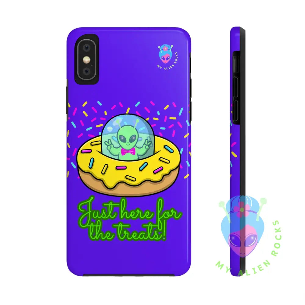 Just Here for the Treats Alien - Donut UFO with Sprinkles - Electric Violet - Tough Phone Case iPhone XS Phone Case