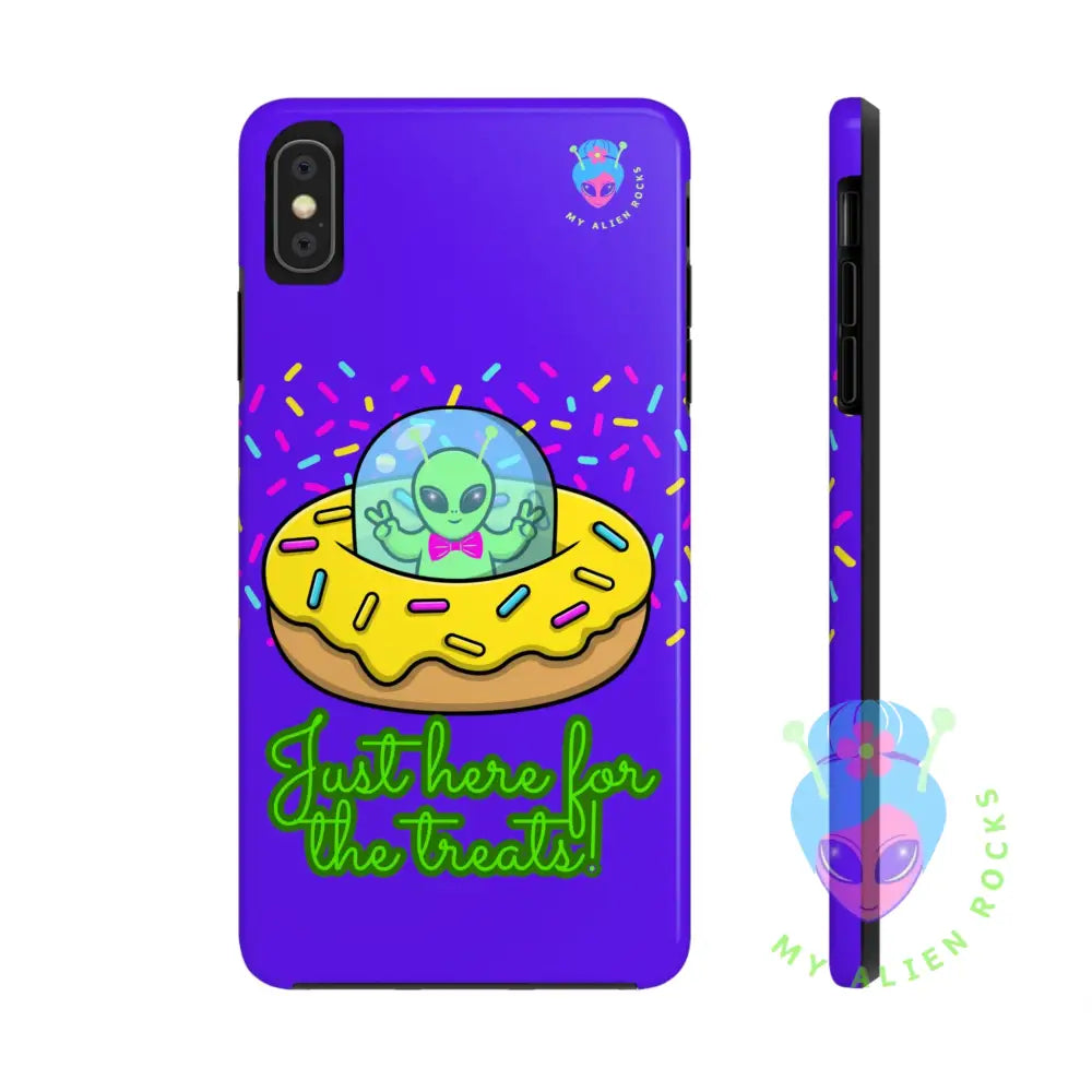 Just Here for the Treats Alien - Donut UFO with Sprinkles - Electric Violet - Tough Phone Case iPhone XS MAX Phone Case