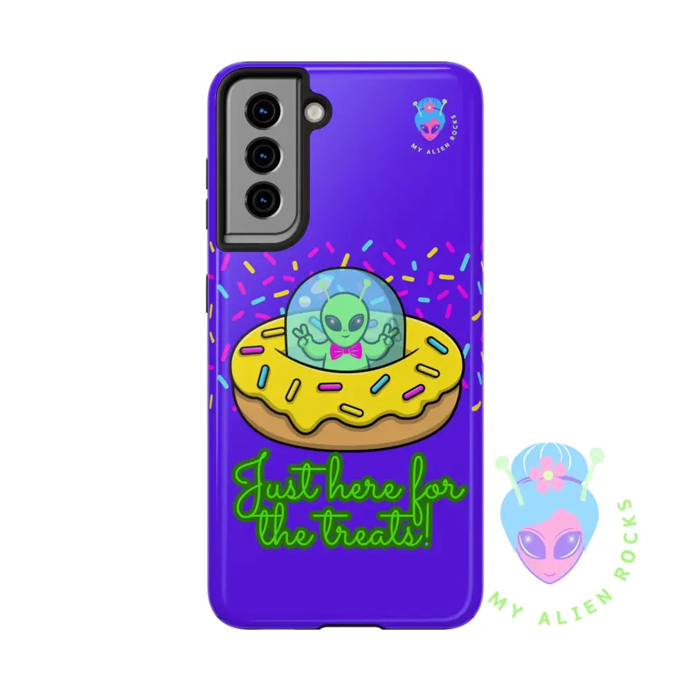 Just Here for the Treats Alien - Donut UFO with Sprinkles - Electric Violet - Tough Phone Case Samsung Galaxy S21 Phone
