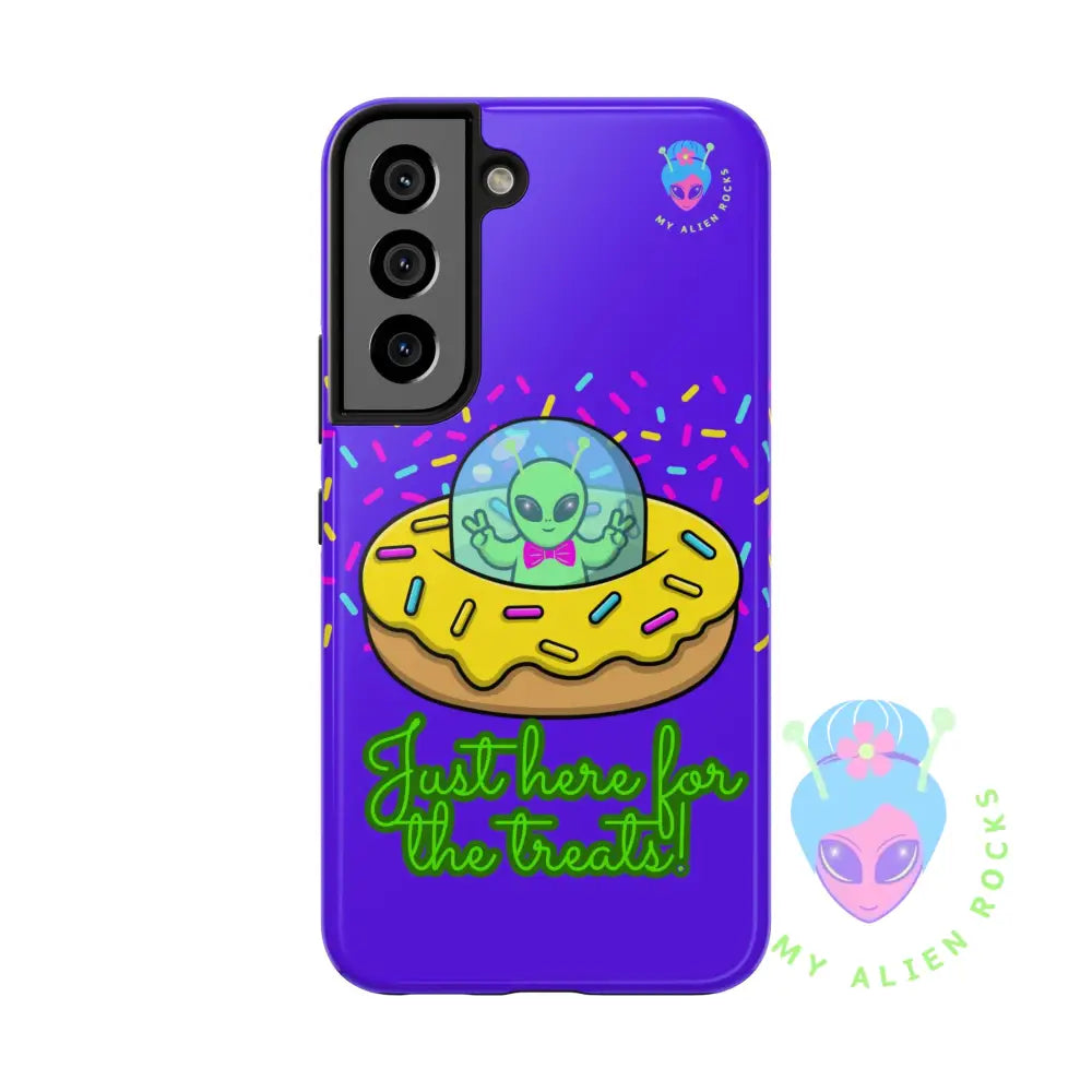 Just Here for the Treats Alien - Donut UFO with Sprinkles - Electric Violet - Tough Phone Case Samsung Galaxy S22 Phone