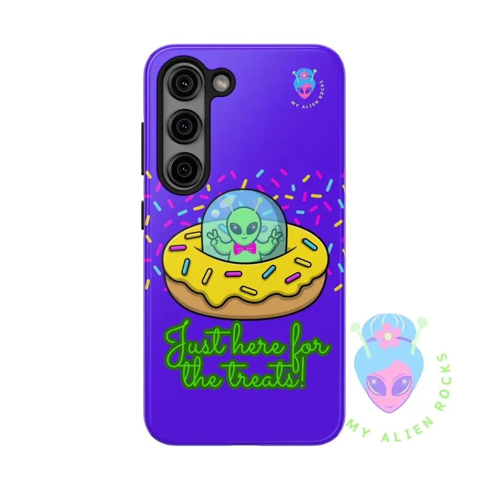 Just Here for the Treats Alien - Donut UFO with Sprinkles - Electric Violet - Tough Phone Case Samsung Galaxy S23 Phone