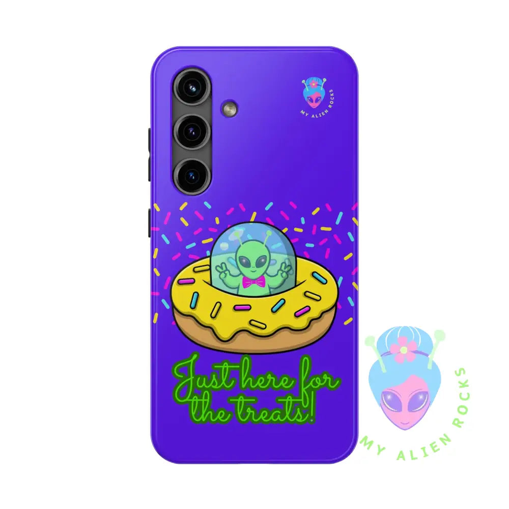 Just Here for the Treats Alien - Donut UFO with Sprinkles - Electric Violet - Tough Phone Case Samsung Galaxy S24 Phone