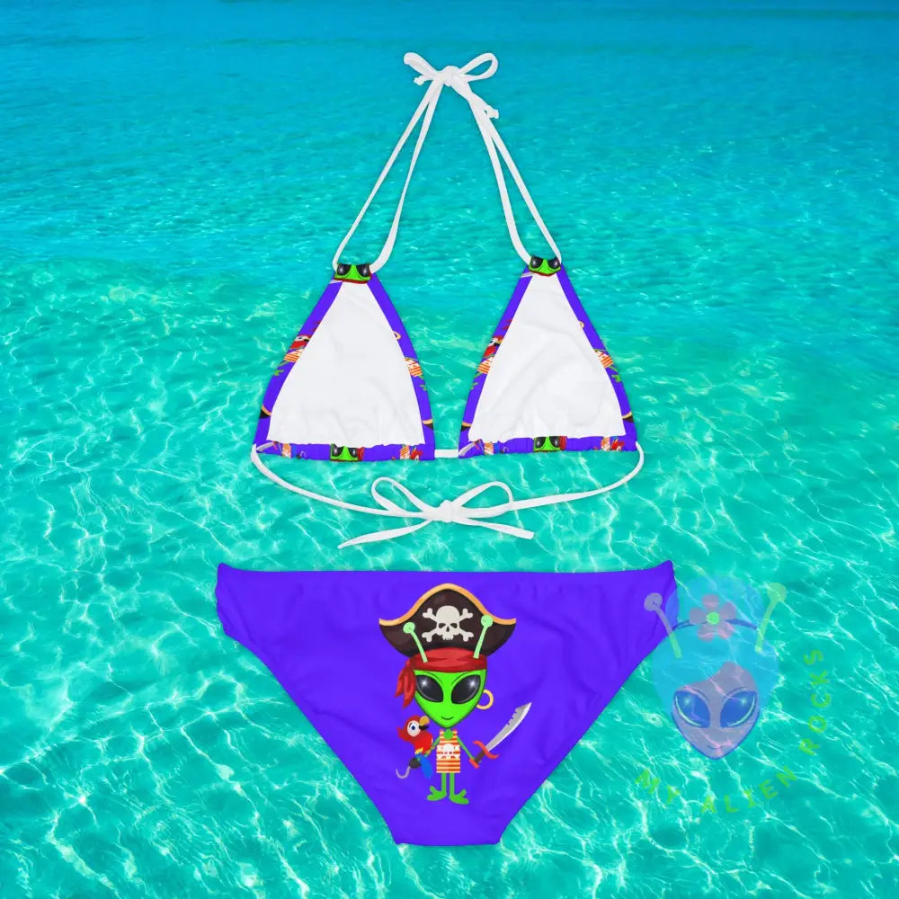 Pirate Alien - Electric Violet - Strappy Bikini Set (AOP) All Over Prints