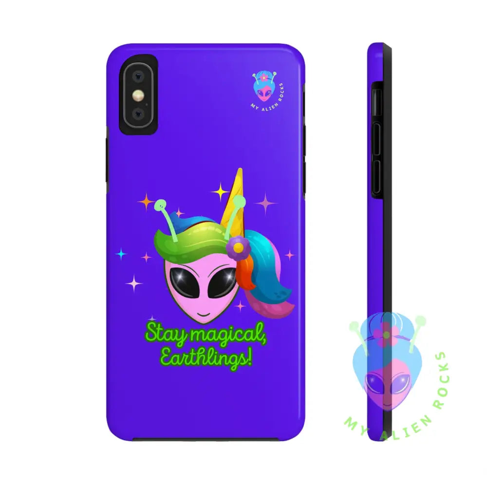 Unicorn Alien - Stay Magical Earthlings! - Electric Violet - Tough Phone Case iPhone X Phone Case