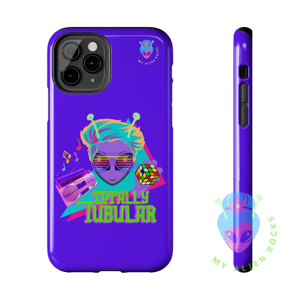 1980s Retro Alien - Totally Tubular - Electric Violet - Tough Phone Case iPhone 11 Pro Phone Case