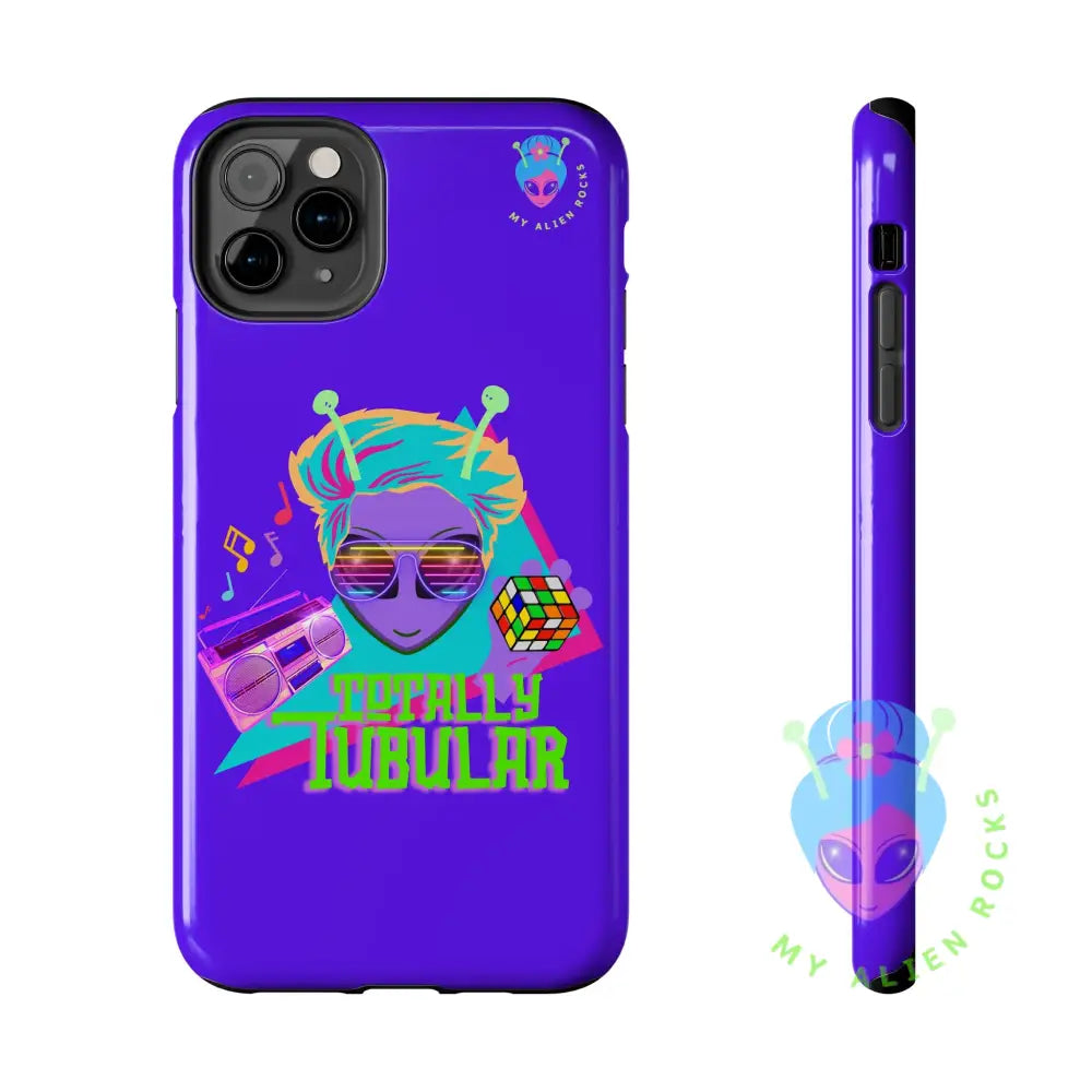1980s Retro Alien - Totally Tubular - Electric Violet - Tough Phone Case iPhone 11 Pro Max Phone Case
