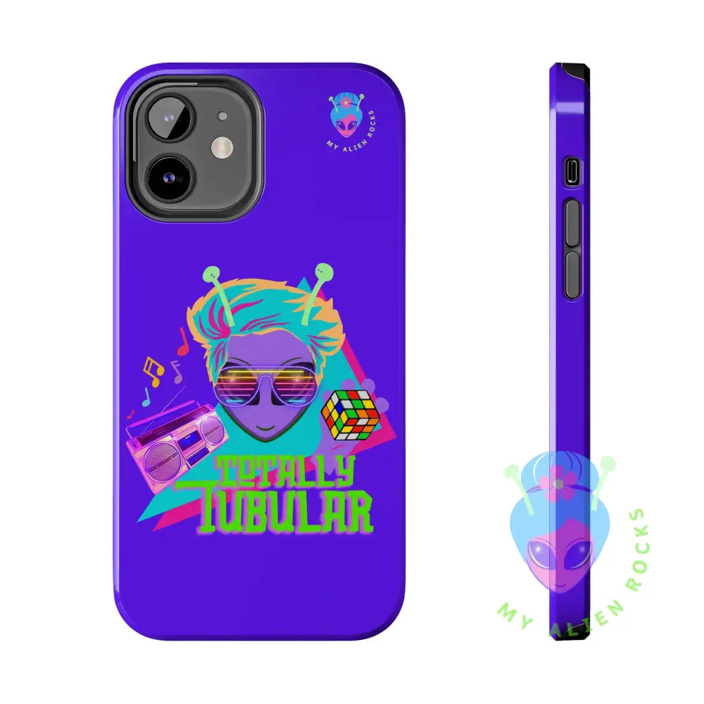 1980s Retro Alien - Totally Tubular - Electric Violet - Tough Phone Case iPhone 12 Phone Case