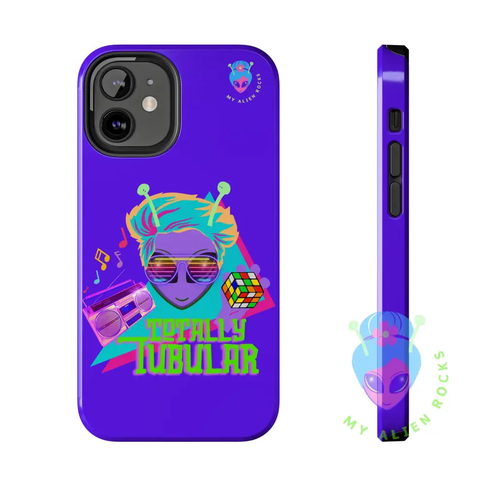 1980s Retro Alien - Totally Tubular - Electric Violet - Tough Phone Case iPhone 12 Mini Phone Case