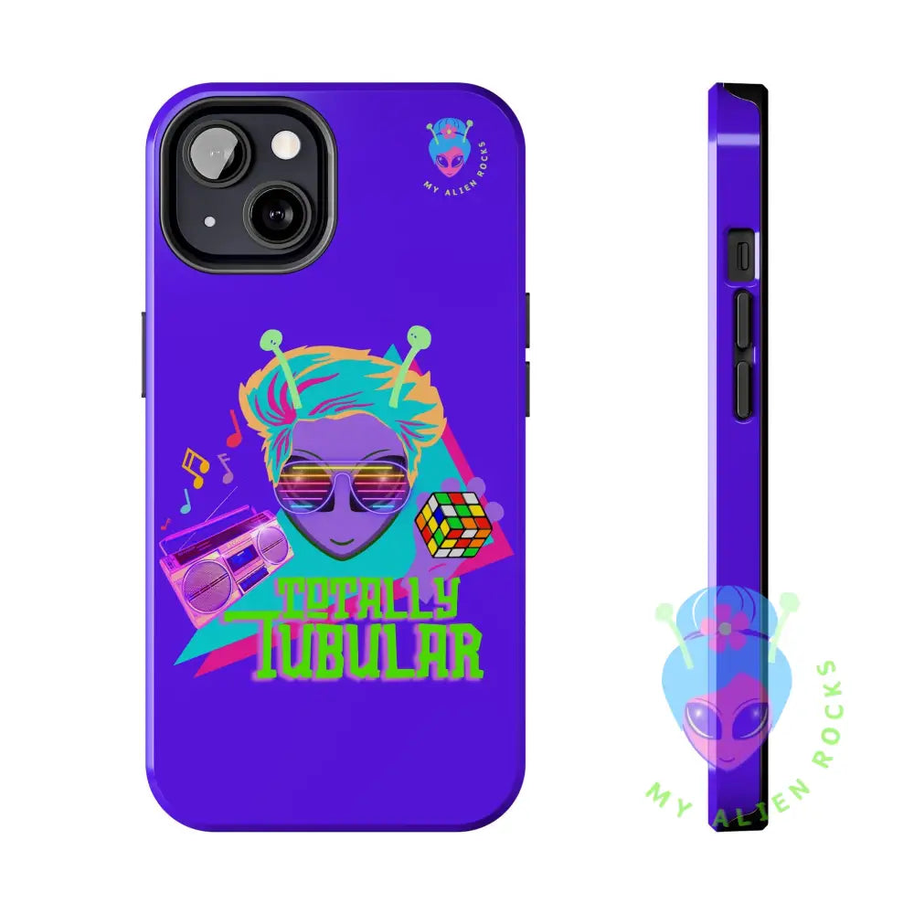 1980s Retro Alien - Totally Tubular - Electric Violet - Tough Phone Case iPhone 13 Phone Case