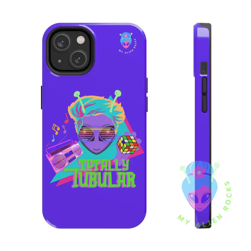 1980s Retro Alien - Totally Tubular - Electric Violet - Tough Phone Case iPhone 14 Phone Case