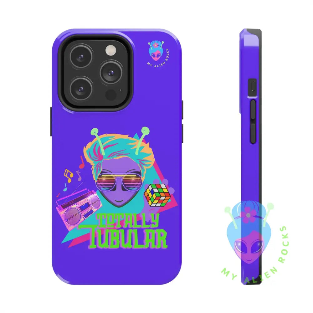 1980s Retro Alien - Totally Tubular - Electric Violet - Tough Phone Case iPhone 14 Pro Phone Case