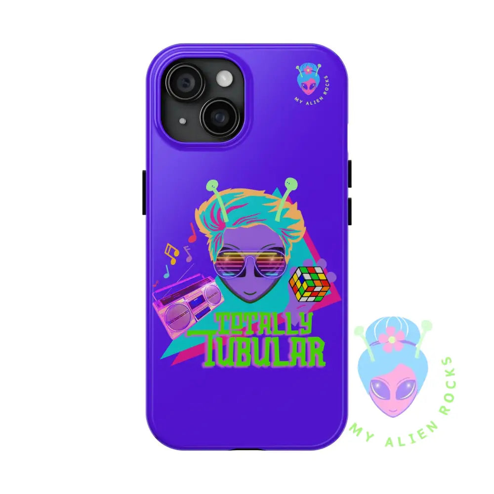 1980s Retro Alien - Totally Tubular - Electric Violet - Tough Phone Case iPhone 15 Phone Case