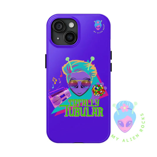 1980s Retro Alien - Totally Tubular - Electric Violet - Tough Phone Case iPhone 15 Phone Case