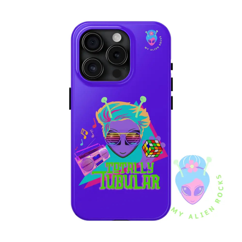 1980s Retro Alien - Totally Tubular - Electric Violet - Tough Phone Case iPhone 15 Pro Phone Case