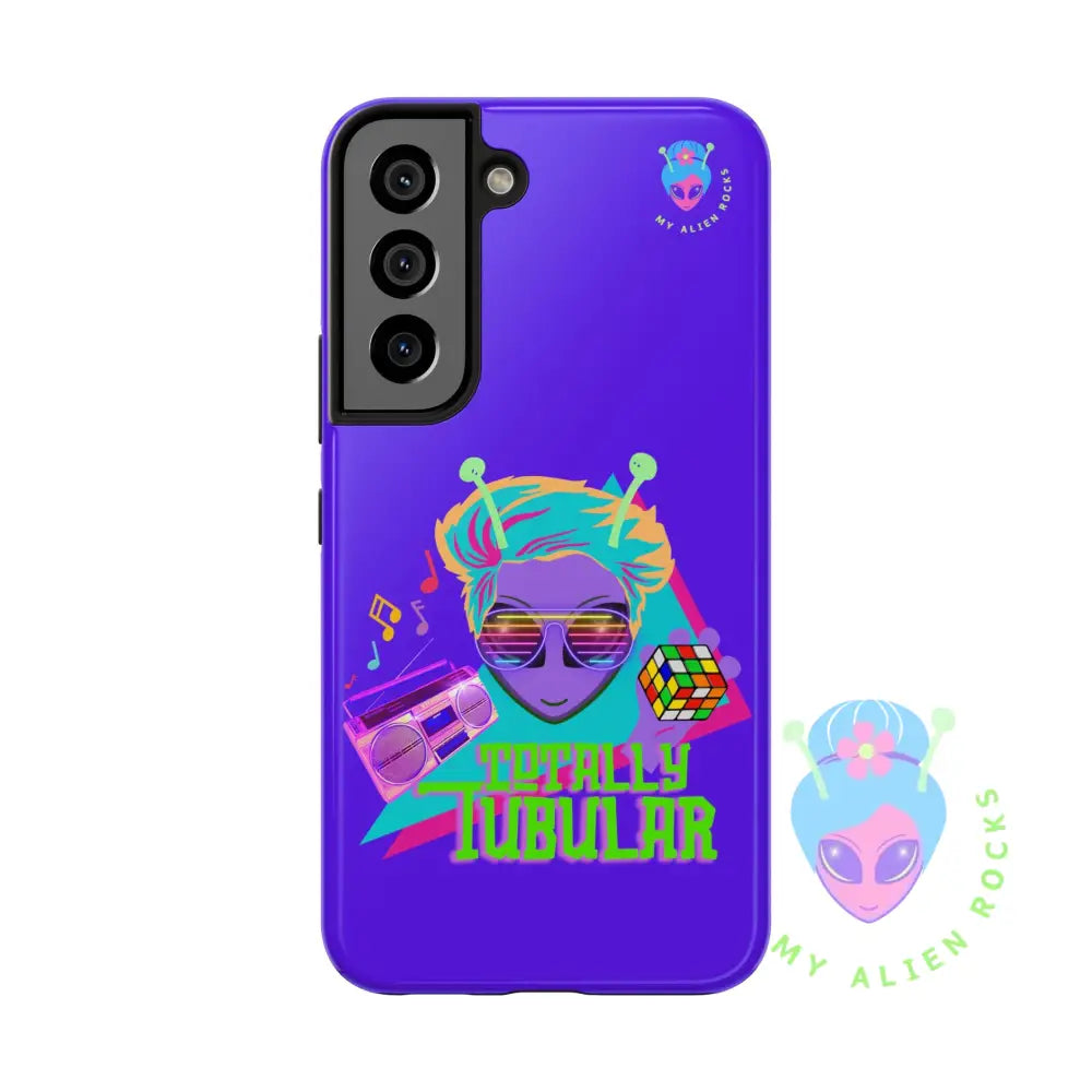 1980s Retro Alien - Totally Tubular - Electric Violet - Tough Phone Case Samsung Galaxy S22 Phone Case