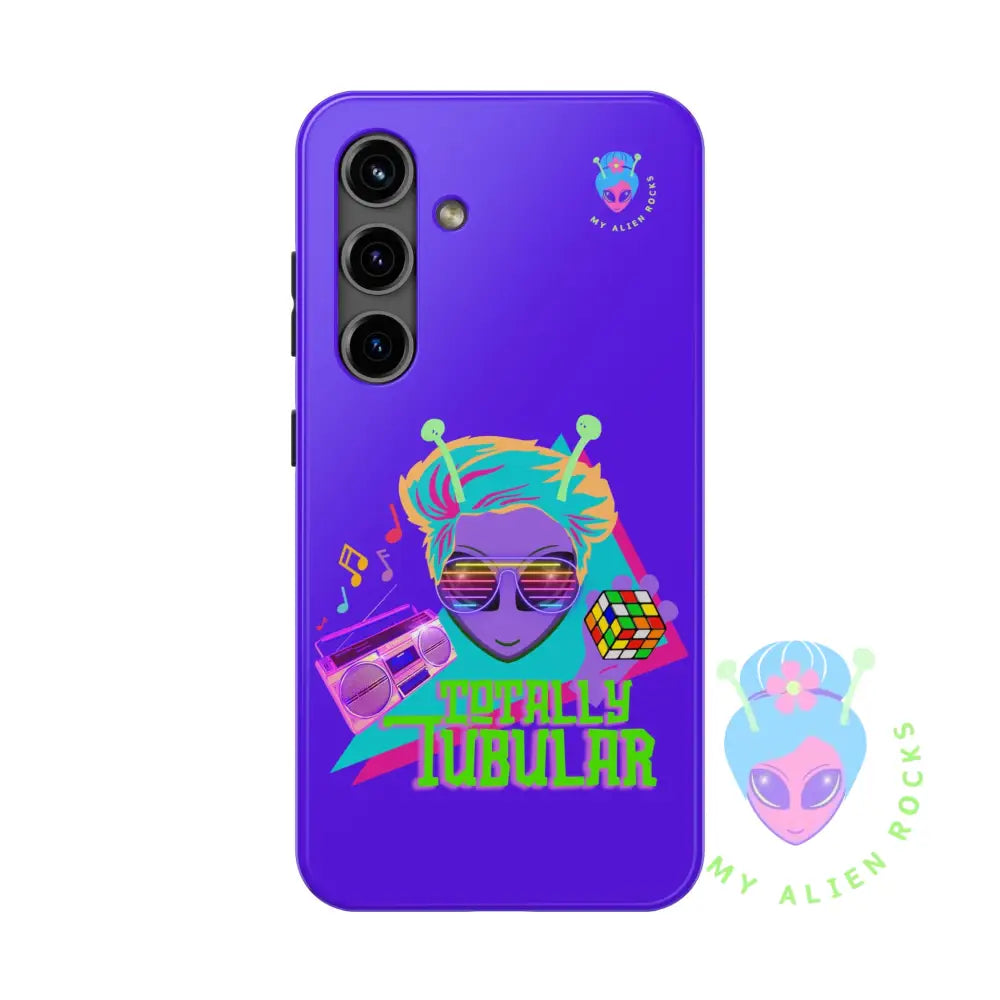 1980s Retro Alien - Totally Tubular - Electric Violet - Tough Phone Case Samsung Galaxy S24 Phone Case