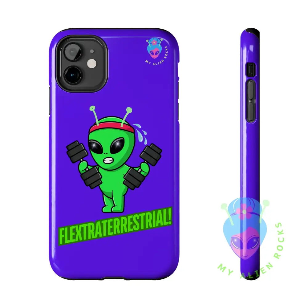 Flextraterrestrial Alien - Exercising Alien - Electric Violet - Tough Phone Cases iPhone 11 Phone Case