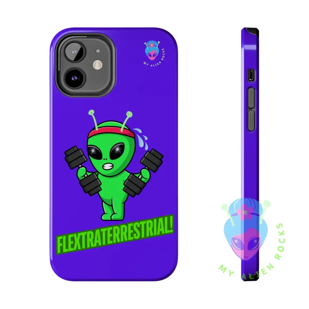 Flextraterrestrial Alien - Exercising Alien - Electric Violet - Tough Phone Cases iPhone 12 Phone Case