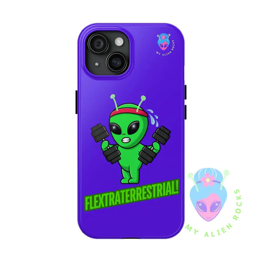 Flextraterrestrial Alien - Exercising Alien - Electric Violet - Tough Phone Cases iPhone 15 Phone Case
